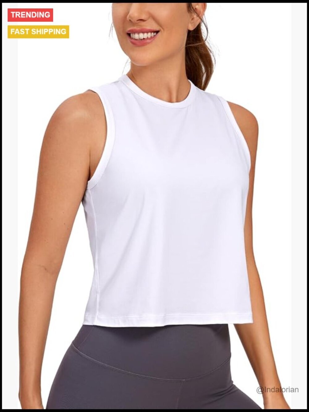 Pima Cotton Crop Tank Top High Neck Sleeveless Athletic Yoga Basic